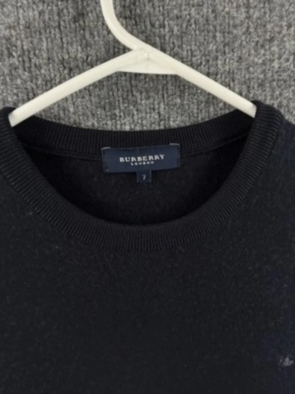 Burberry London Long Sleeve Mens Crew Neck 7 Navy Blue Sweater Pullover Logo